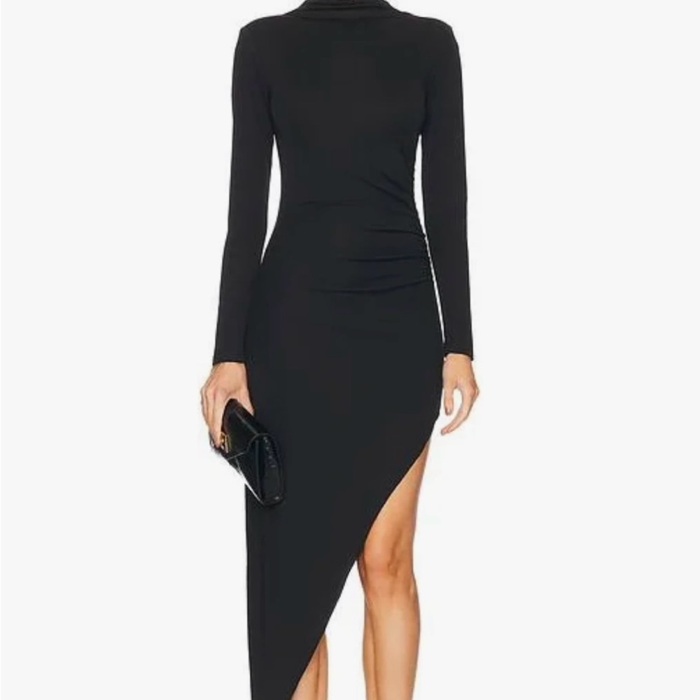 Black Asymmetrical Long Sleeve Bodycon Dress